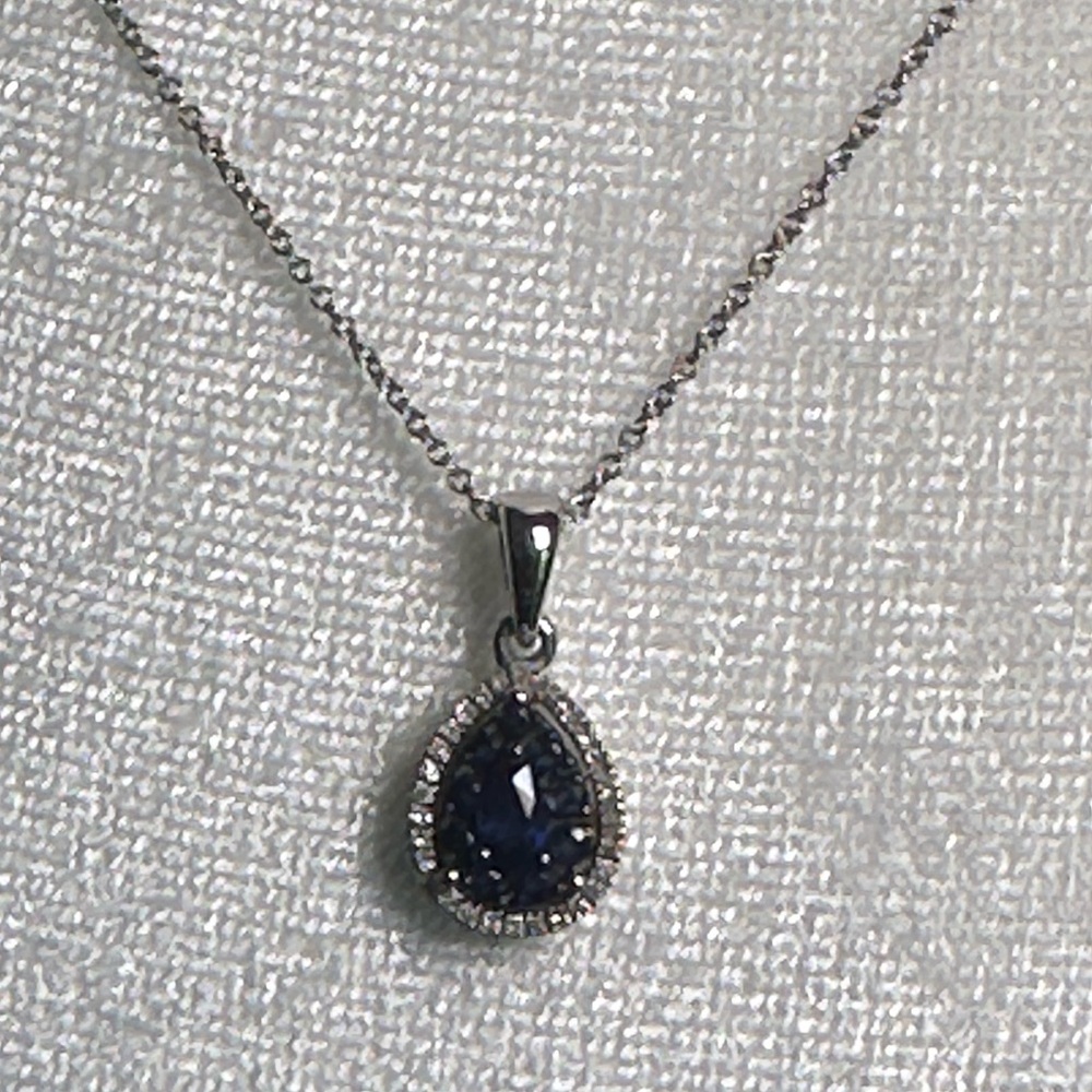 Sterling Silver Teardrop Blue sapphire Pendant Necklace - Women Jewelry